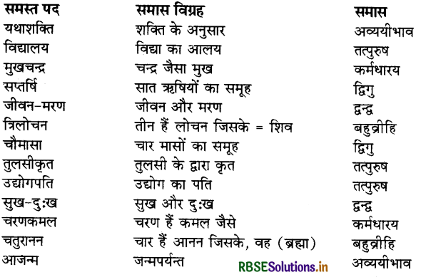 RBSE Class 10 Hindi Vyakaran समास 2