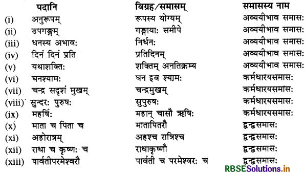 RBSE Class 10 Sanskrit व्याकरणम् समासः 10