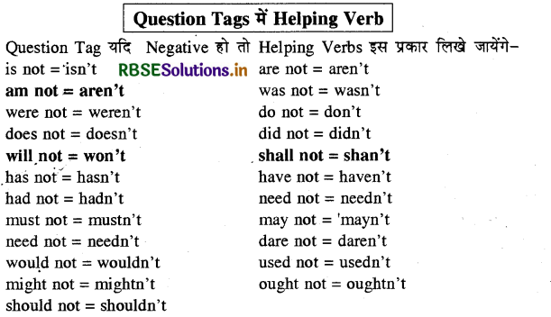 RBSE Class 10 English Grammar Framing Questions and Question Tags 2