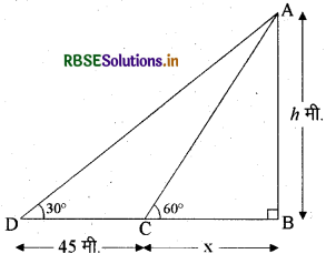 RBSE Class 10 Maths Important Questions Chapter 9 त्रिकोणमिति का अनुप्रयोग 24