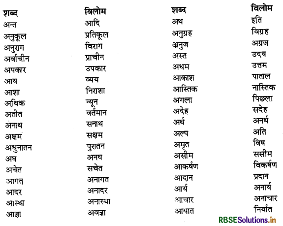 RBSE Class 9 Hindi Vyakaran पर्यायवाची, विलोम तथा श्रुतिसमभिन्नार्थक शब्द 1