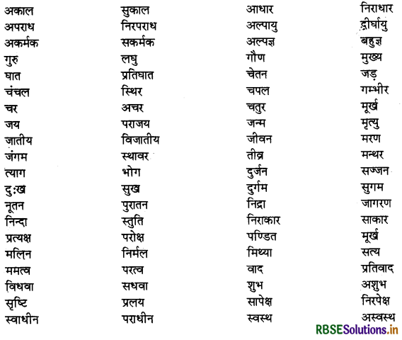 RBSE Class 9 Hindi Vyakaran पर्यायवाची, विलोम तथा श्रुतिसमभिन्नार्थक शब्द 3