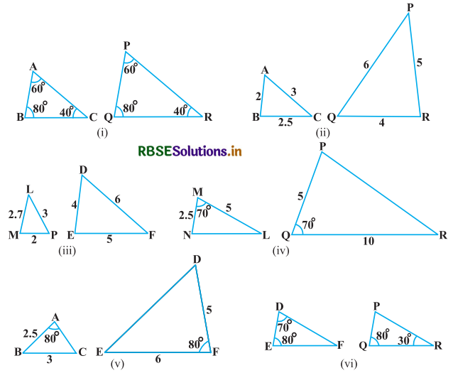 RBSE Solutions for Class 10 Maths Chapter 6 त्रिभुज Ex 6.3 Q1