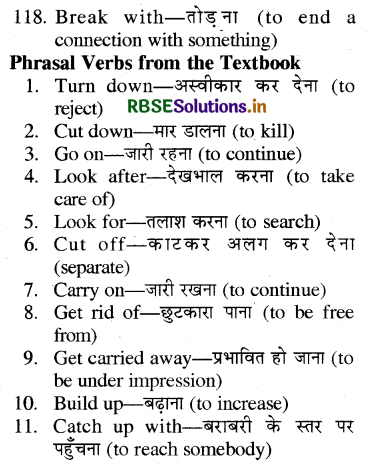 RBSE Class 7 English Grammar Phrasal Verbs 9