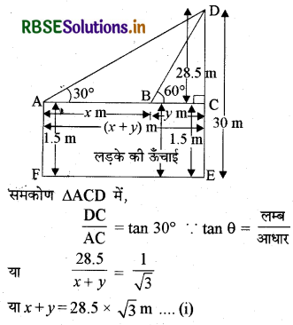 RBSE Solutions for Class 10 Maths Chapter 9 त्रिकोणमिति के कुछ अनुप्रयोग Ex 9.1 Q6