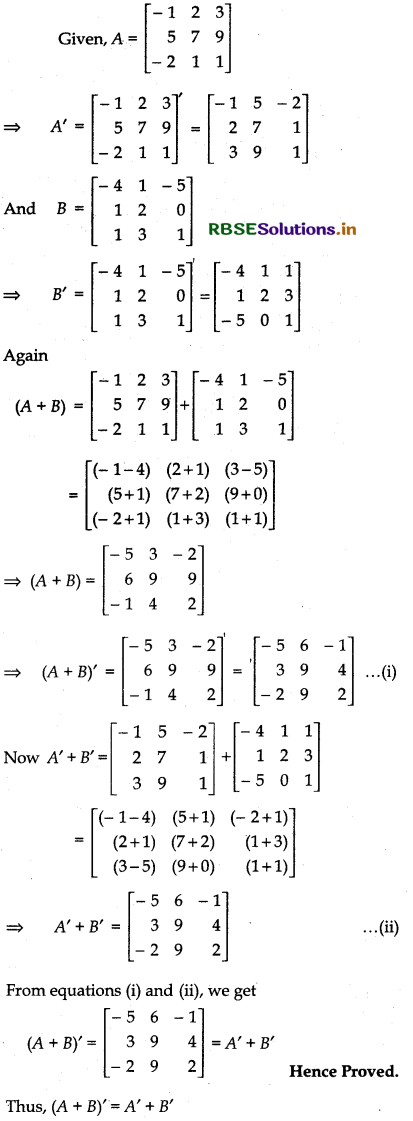 RBSE Solutions for Class 12 Maths Chapter 3 Matrices Ex 3.3 1