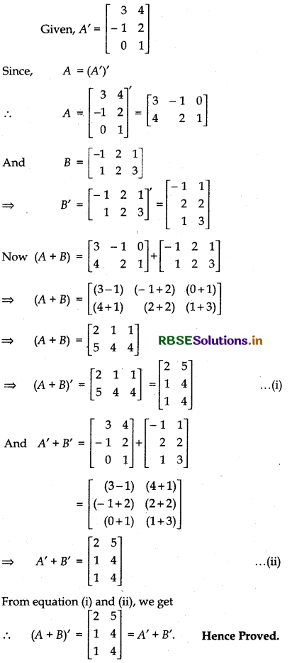 RBSE Solutions for Class 12 Maths Chapter 3 Matrices Ex 3.3 3