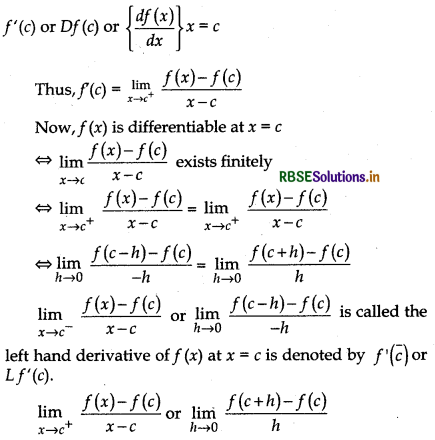 RBSE Class 12 Maths Notes Chapter 5 Continuity and Differentiability 12