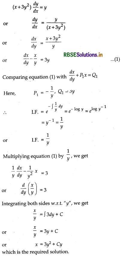 RBSE Solutions for Class 12 Maths Chapter 9 Differential Equations Ex 9.6 10