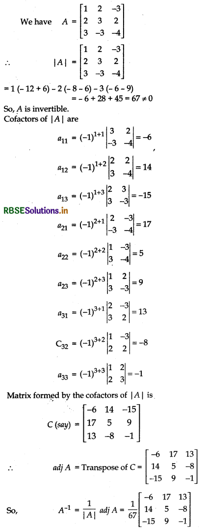 RBSE Class 12 Maths Important Questions Chapter 4 Determinants 32