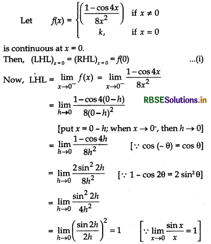 RBSE Class 12 Maths Important Questions Chapter 5 Continuity and Differentiability 9