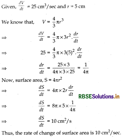 RBSE Class 12 Maths Important Questions Chapter 6 Application of Derivatives 2