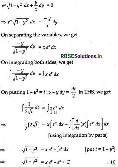 RBSE Class 12 Maths Important Questions Chapter 9 Differential Equations 10
