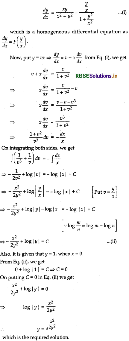 RBSE Class 12 Maths Important Questions Chapter 9 Differential Equations 14