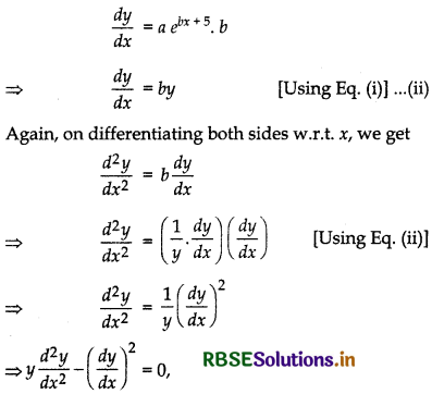 RBSE Class 12 Maths Important Questions Chapter 9 Differential Equations 4