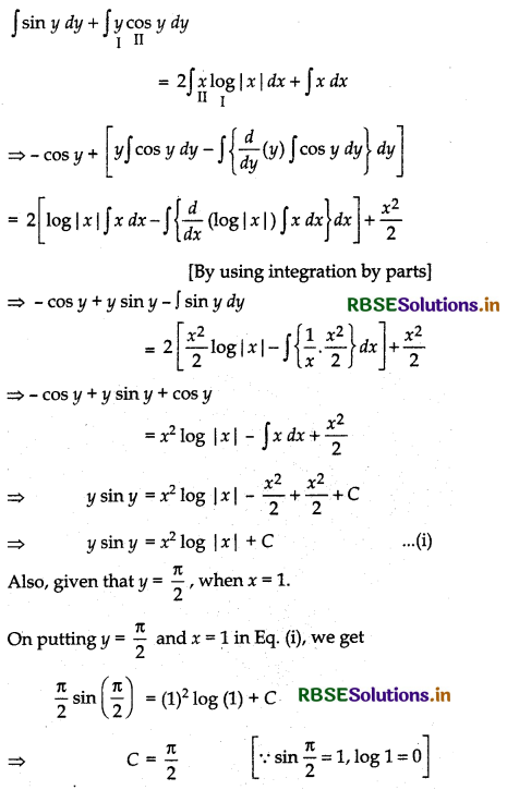 RBSE Class 12 Maths Important Questions Chapter 9 Differential Equations 9