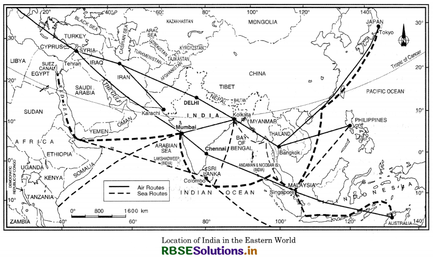 RBSE Class 11 Geography Important Questions Chapter 1 India - Location 2